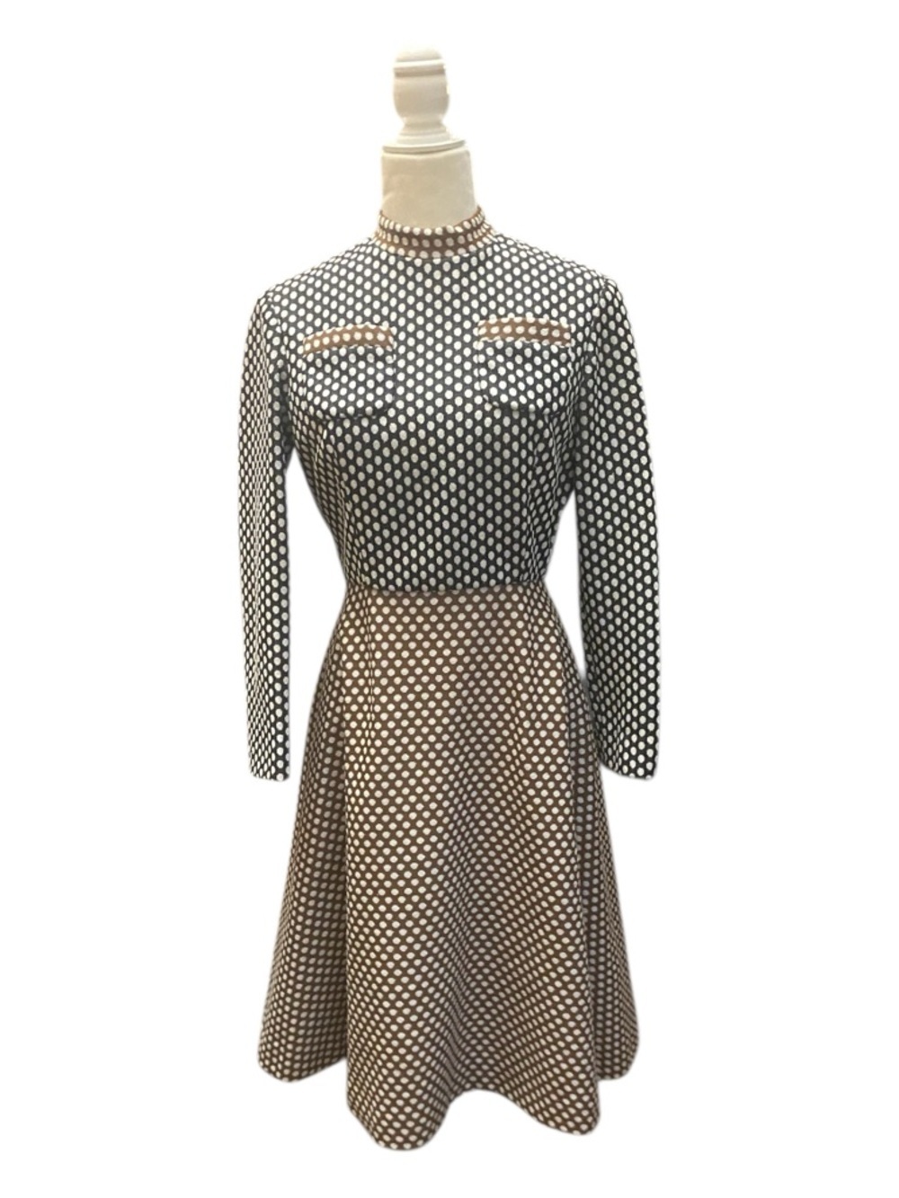 Joan Leslie By Kasper Womens Vintage 1960s Brown Polka Dot A-Line Dress